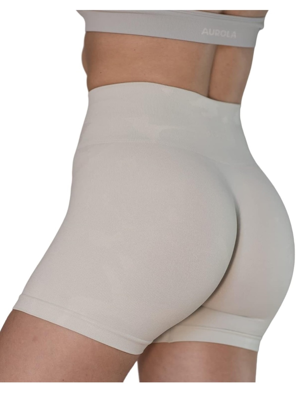 Aurora High-Waist Sculpting Athletic Shorts — blanc de blanc